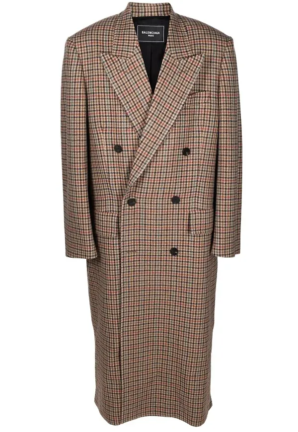 Balenciaga hundtandsmönstrad dubbelknäppt kappa - Brun