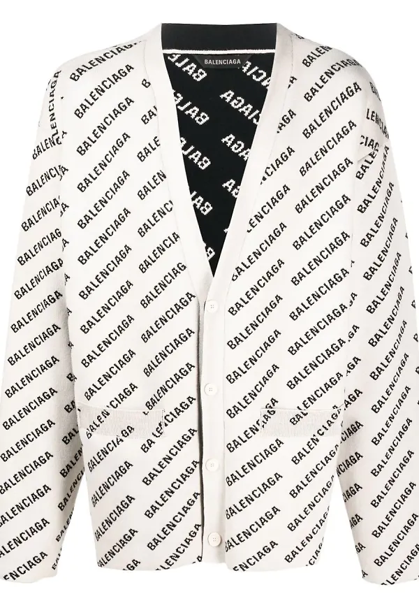 Balenciaga intarsiastickad kofta med logotyp - Neutral