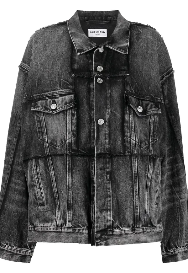 Balenciaga jeansjacka med osydd kant - Svart