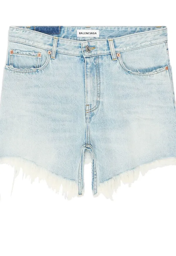 Balenciaga kort jeanskjol med franskant - Blå