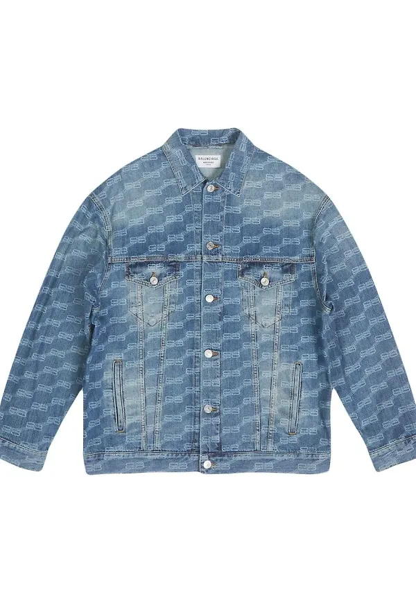 Balenciaga logotypmönstrad jeansjacka - Blå