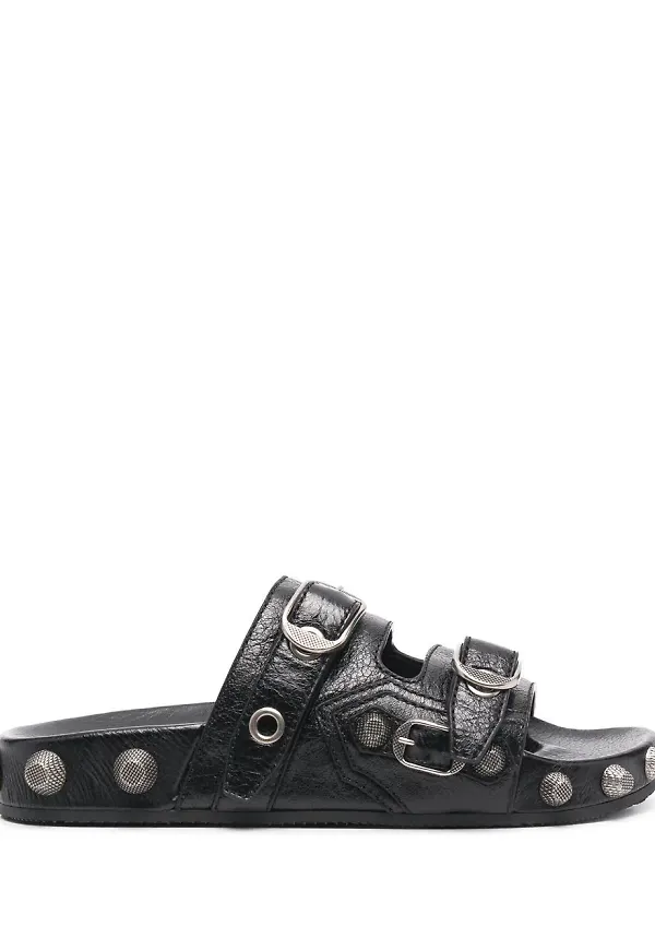 Balenciaga lädersandaler med nitar - Svart