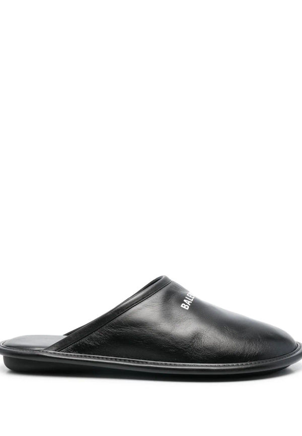 Balenciaga lädertofflor med logotyp - Svart
