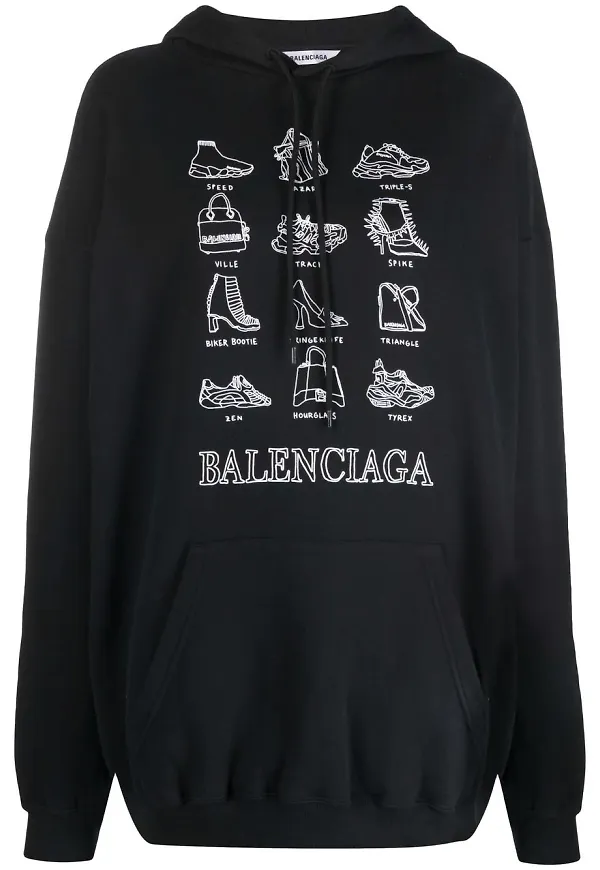 Balenciaga mellanstor mönstrad hoodie - Svart