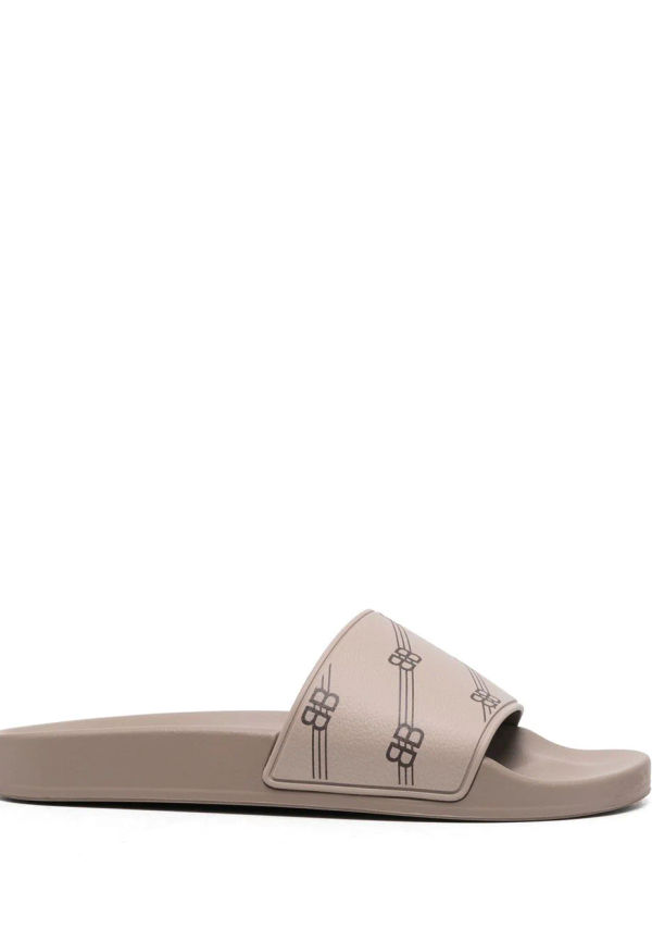Balenciaga pooltofflor med monogram - Brun