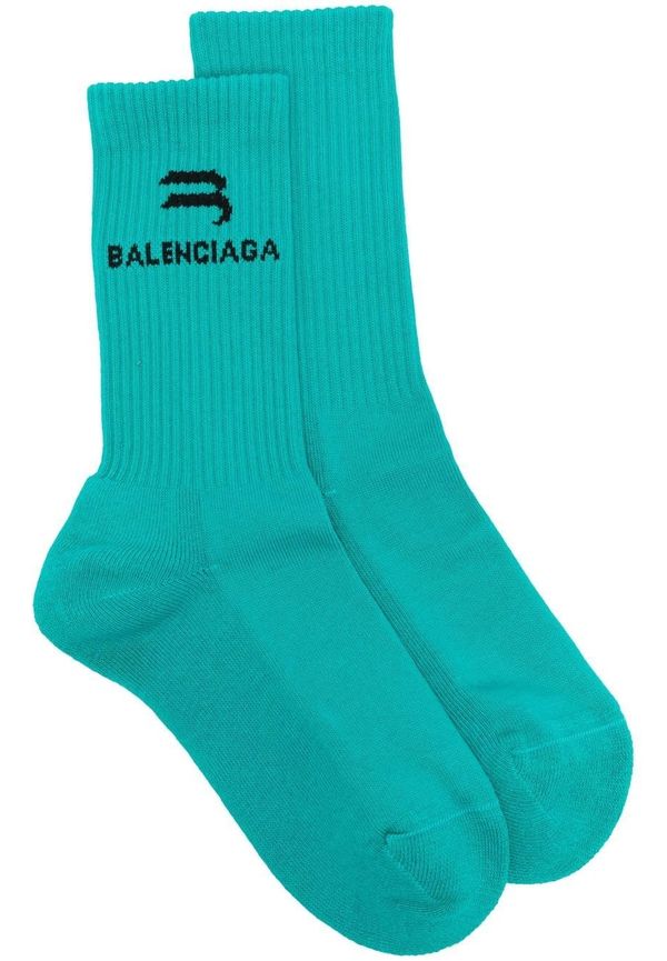 Balenciaga ribbade strumpor med logotyp - Blå