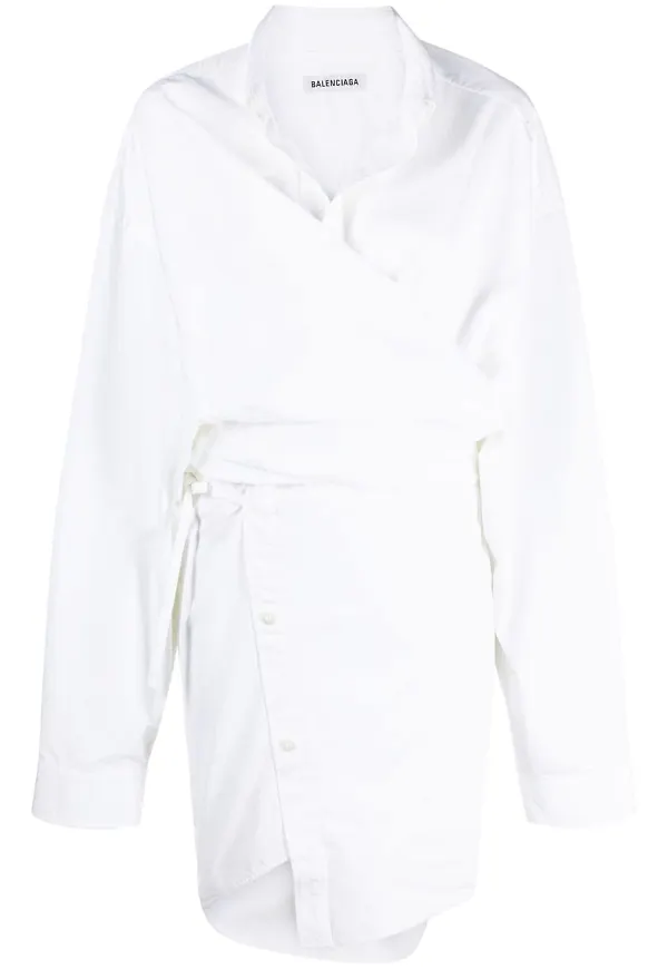 Balenciaga skjortklänning i omlottmodell - Vit