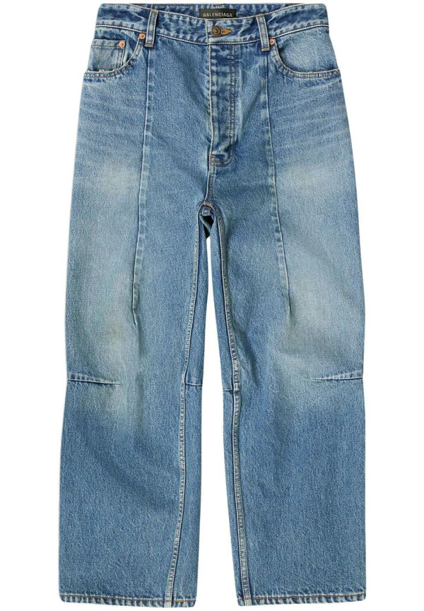 Balenciaga stentvättade croppade jeans med vida ben - Blå