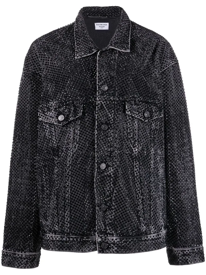 Balenciaga strassprydd jeansjacka i oversize-modell - Svart