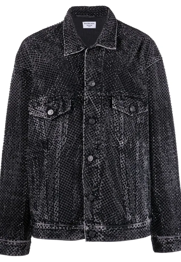 Balenciaga strassprydd jeansjacka i oversize-modell - Svart