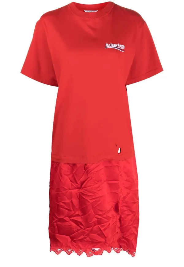Balenciaga t-shirtklänning i slip-modell - Röd