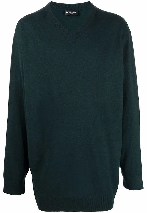 Balenciaga v-ringad kashmirtröja - Grön