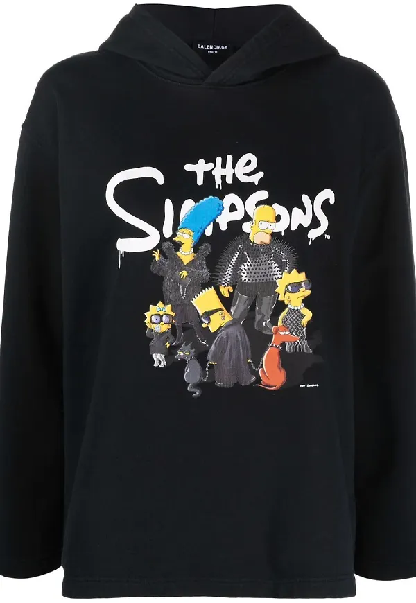 Balenciaga x The Simpsons hoodie med grafiskt tryck - Svart