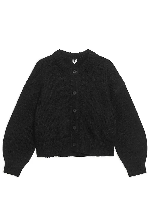 Balloon-Sleeve Mohair Cardigan - Black