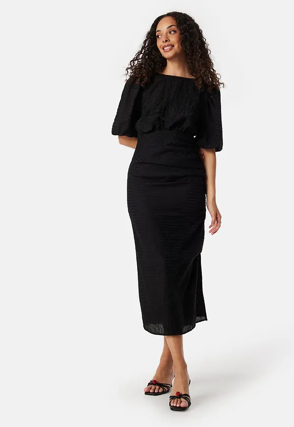 Balloon Sleeve Bow Midi Dress