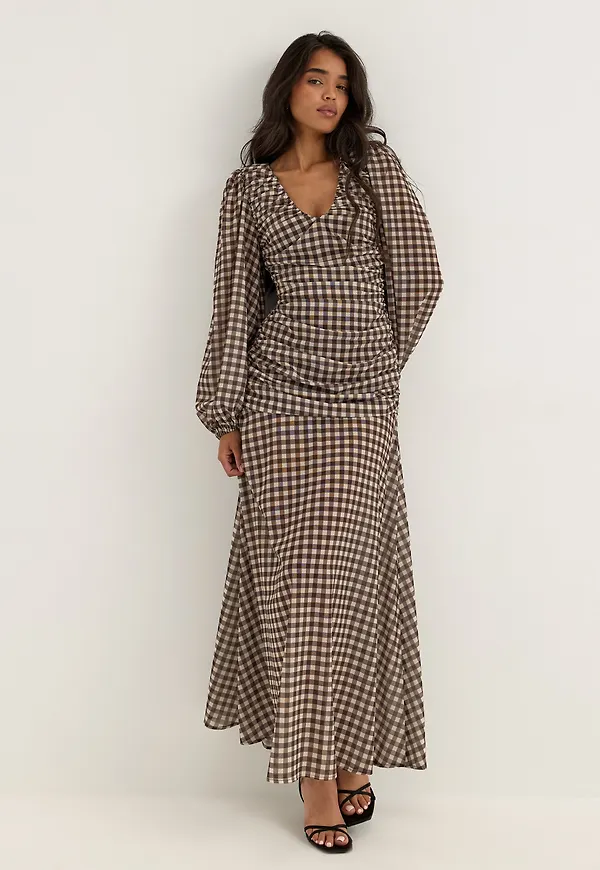 Balloon Sleeve Chiffon Maxi Dress