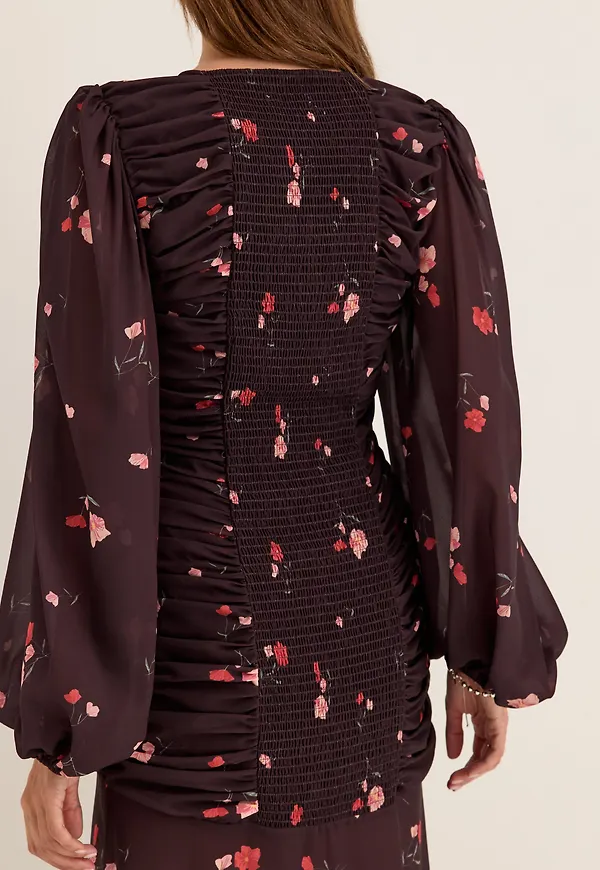 Balloon Sleeve Chiffon Maxi Dress