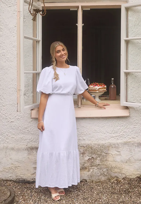 Balloon Sleeve Linen Maxi Dress