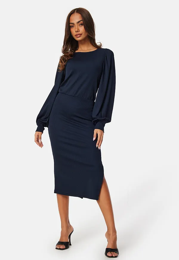 Balloon Sleeve Rib Dress