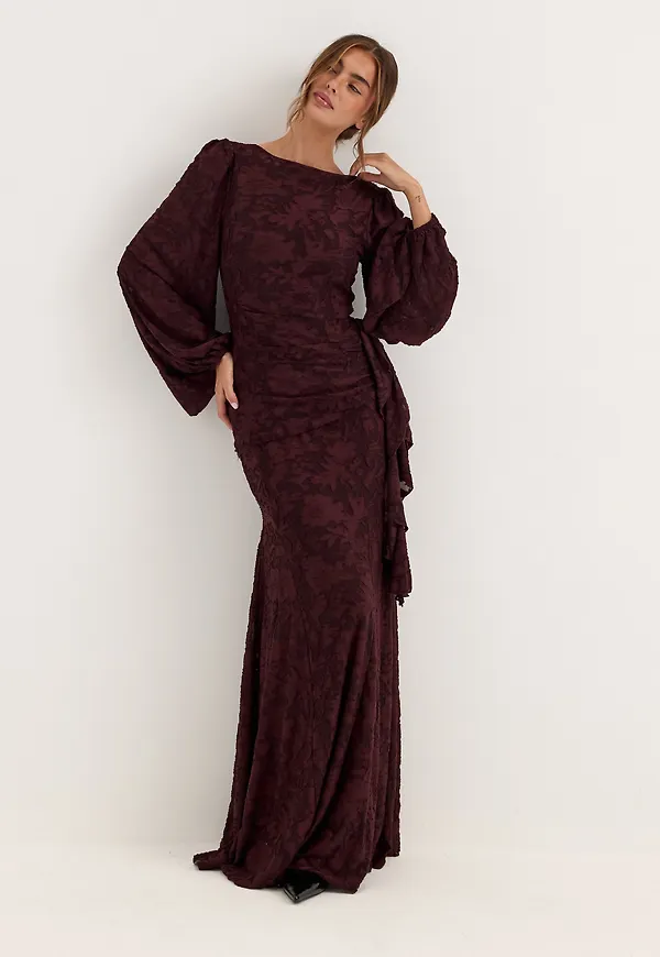Balloon Sleeve Soft Jacquard Gown