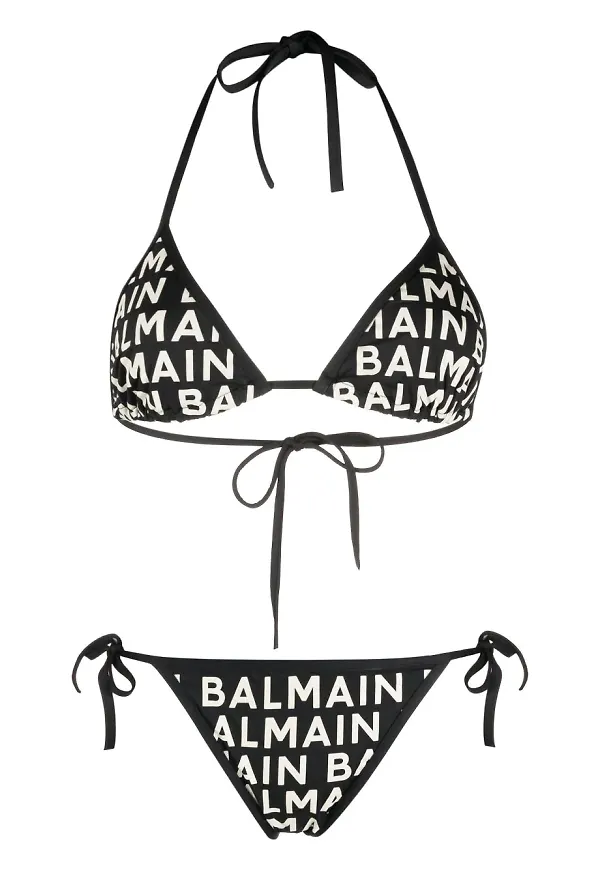 Balmain all-over logo-print bikini set - Svart