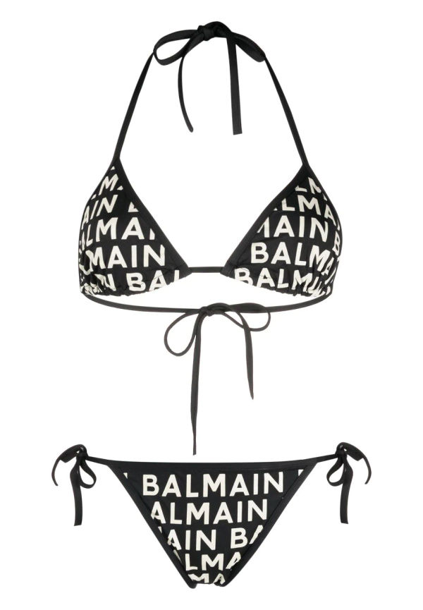 Balmain all-over logo-print bikini set - Svart