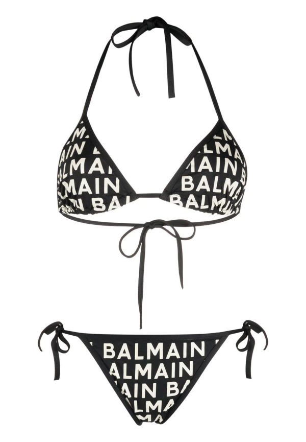 Balmain all-over logo print bikini - Svart