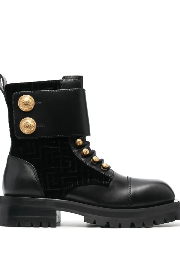 Balmain ankelboots med präglad knapp - Svart
