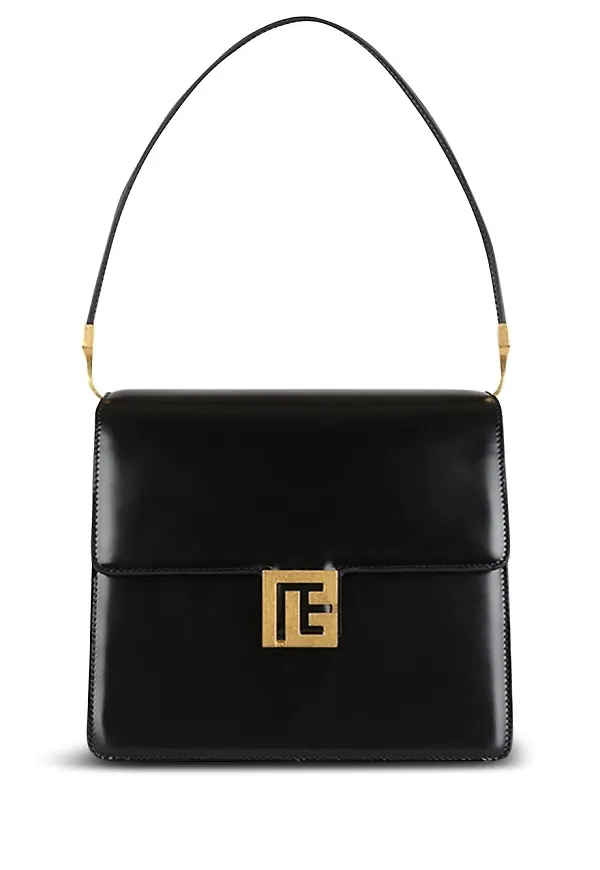 Balmain axelväska med logotypplakett - Svart