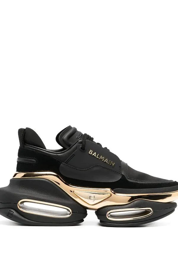 Balmain B-Bold låga grova lädersneakers - Svart