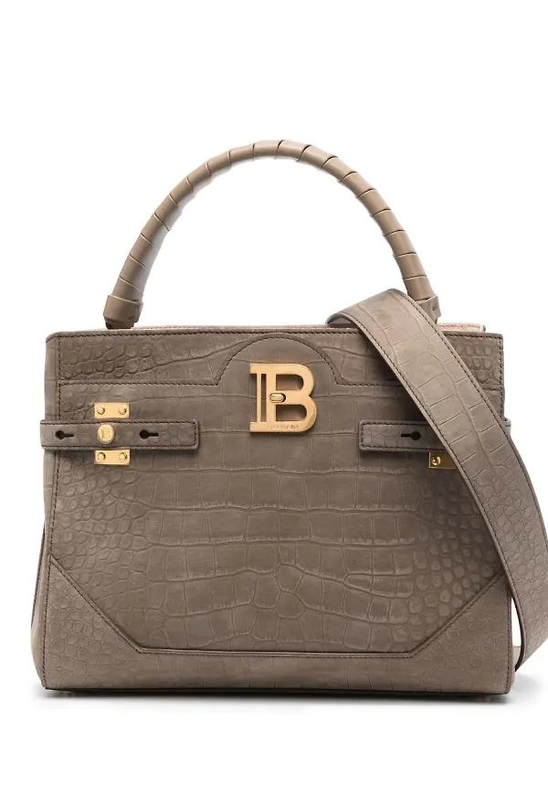 Balmain B-Buzz 23 krokodilpräglad totebag - Brun