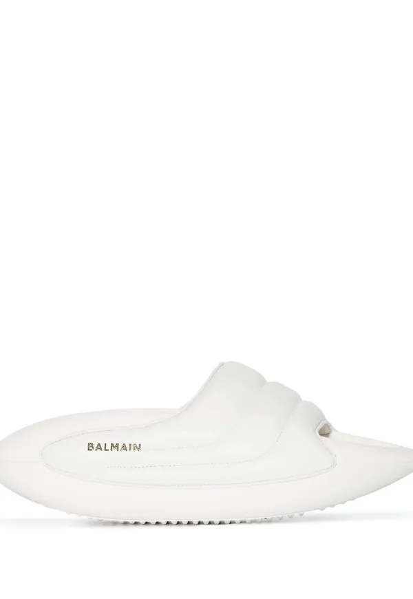 Balmain B-IT quiltade skinntofflor - Vit