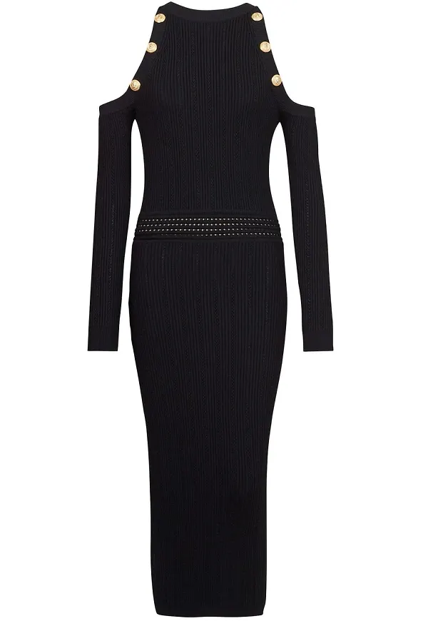 Balmain baraxlad midiklänning - Svart