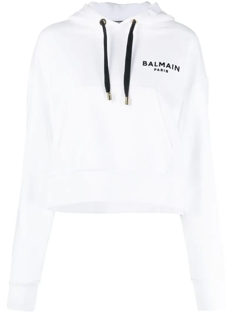 Balmain beskuren hoodie med logotyp - Vit