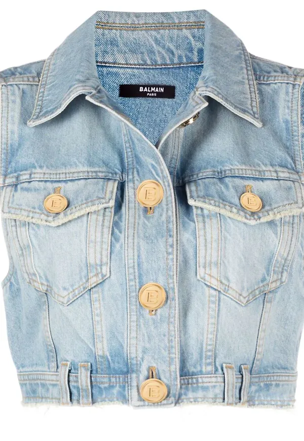 Balmain beskuren ärmlös jeansjacka - Blå