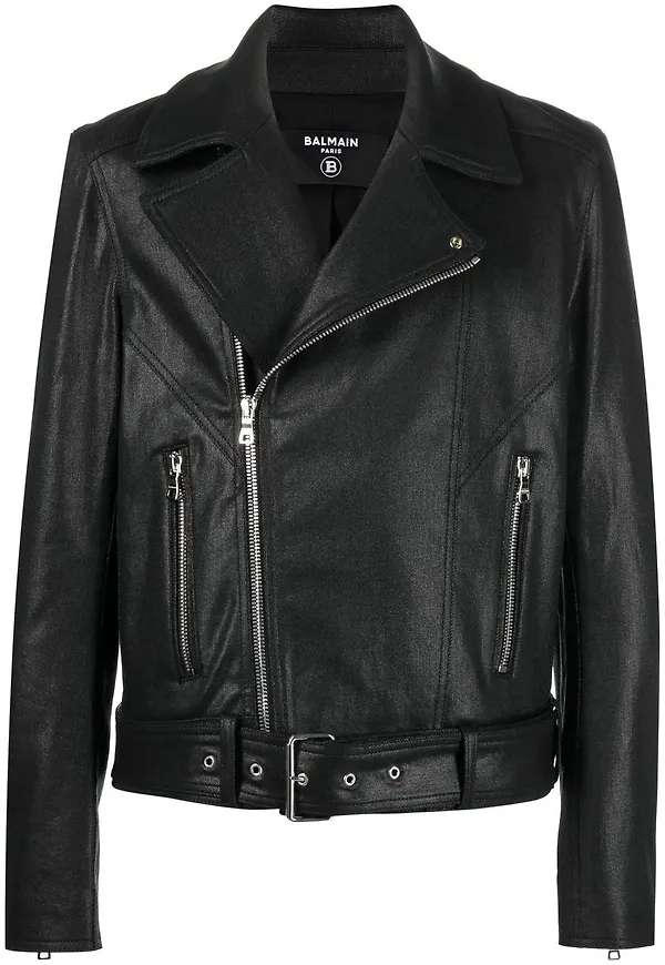 Balmain bikerjacka i denim - Svart