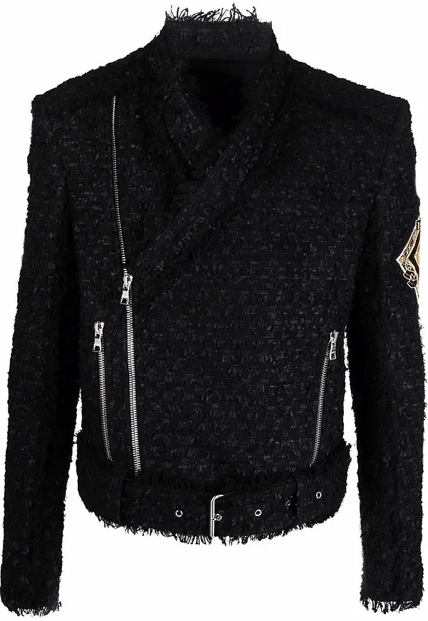 Balmain bikerjacka i tweed - Svart