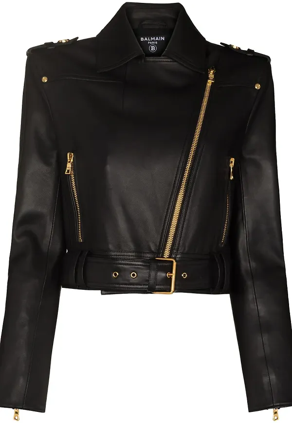 Balmain bikerjacka med bälte - Svart