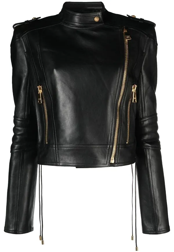 Balmain bikerjacka med polerad finish - Svart