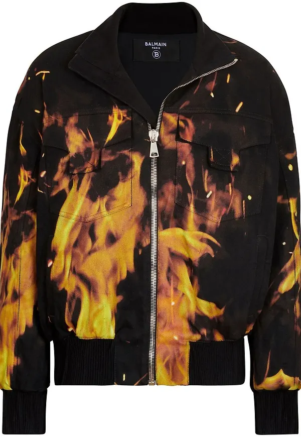 Balmain bomberjacka med eldtryck - Svart