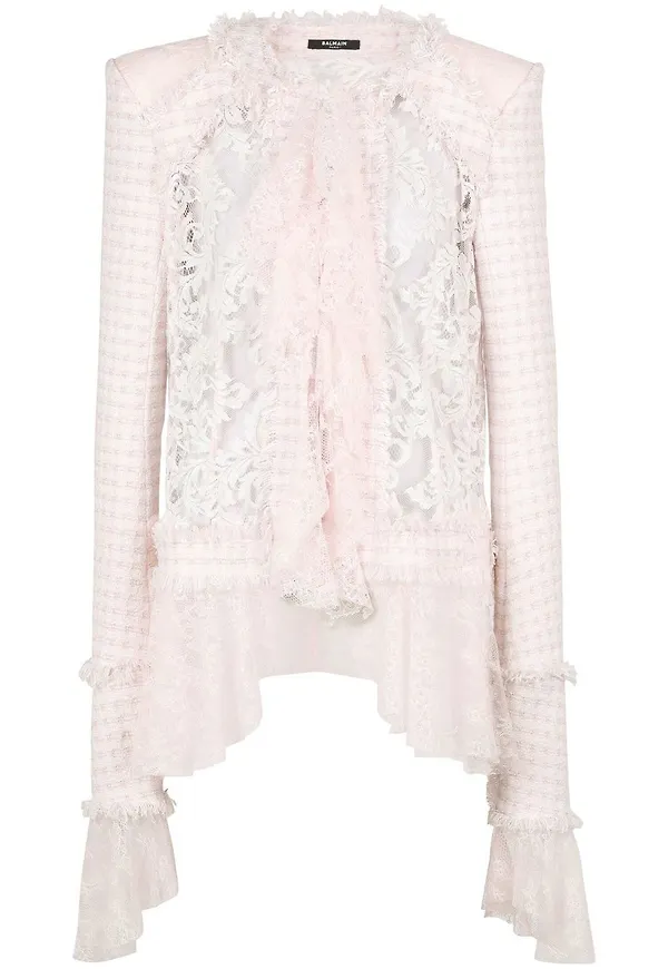 Balmain bomberjacka med spetspanel - Rosa