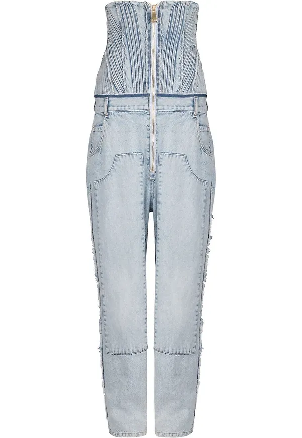 Balmain boyfriend-jeans med korsett - Blå