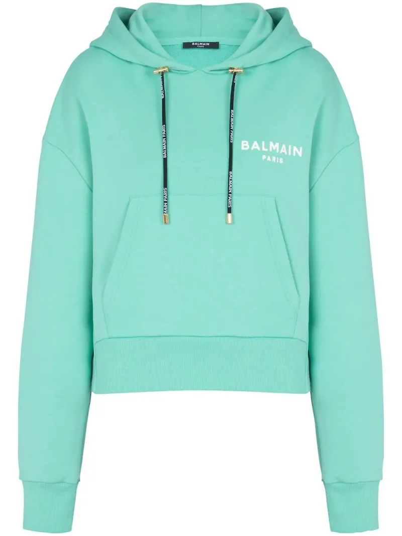 Balmain chest logo-print detail hoodie - Blå