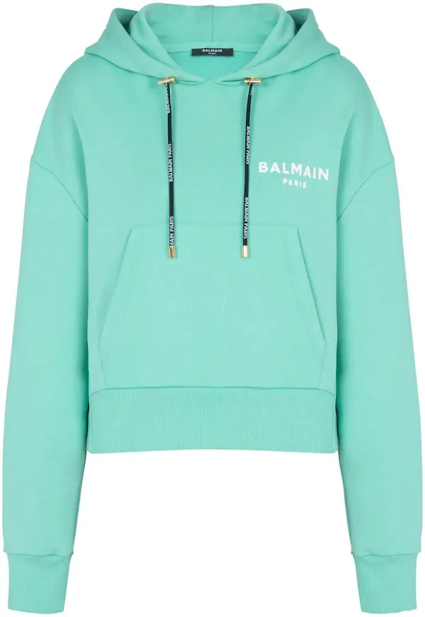Balmain chest logo-print detail hoodie - Blå
