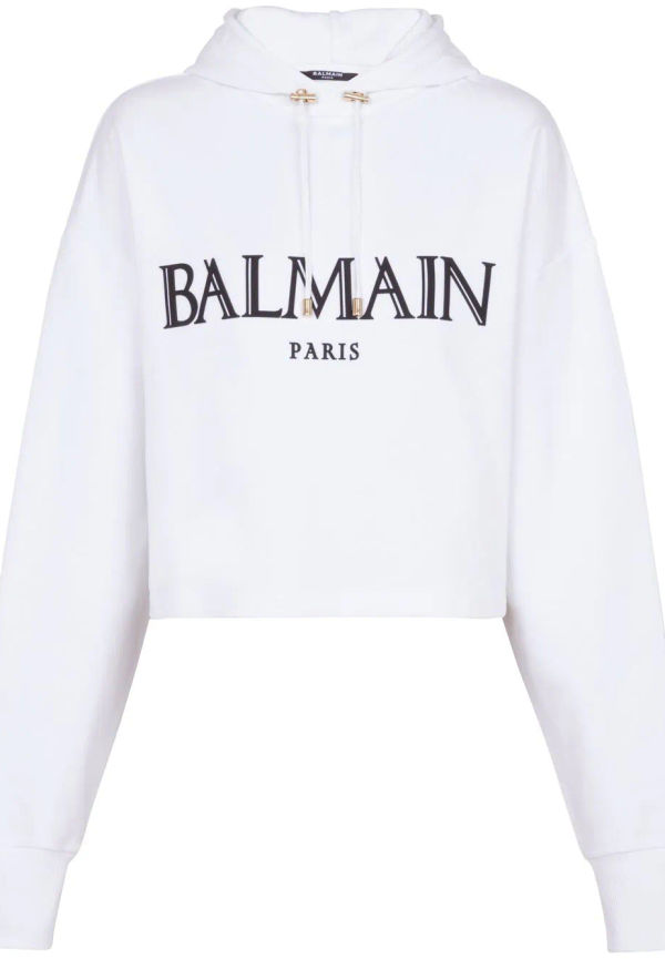 Balmain croppad hoodie med logotypapplikation - Vit