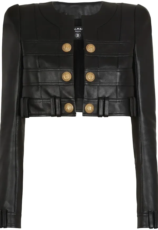 Balmain croppad skinnjacka - Svart
