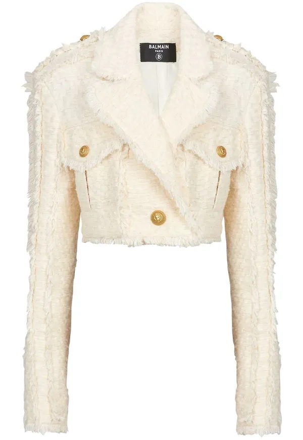 Balmain croppad tweedjacka - Neutral