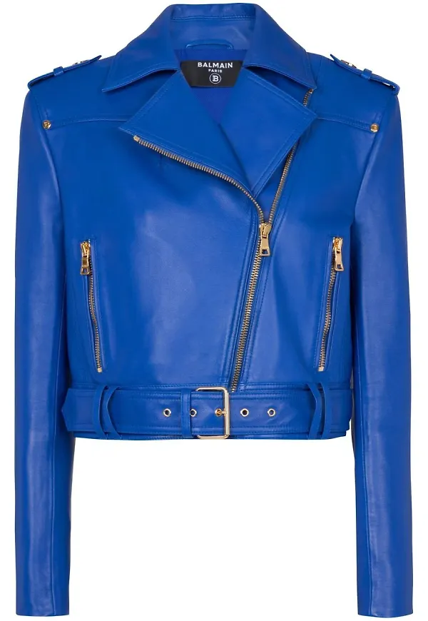 Balmain cropped biker leather jacket - Blå