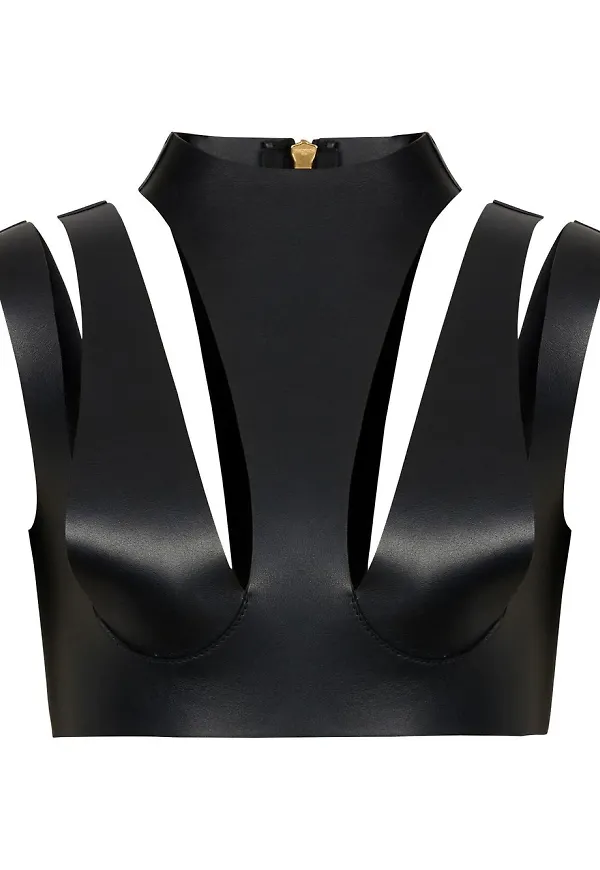 Balmain croptop i skinn - Svart