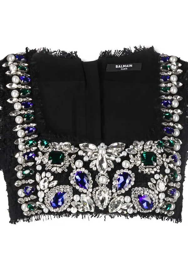 Balmain croptop med brodyr - Svart